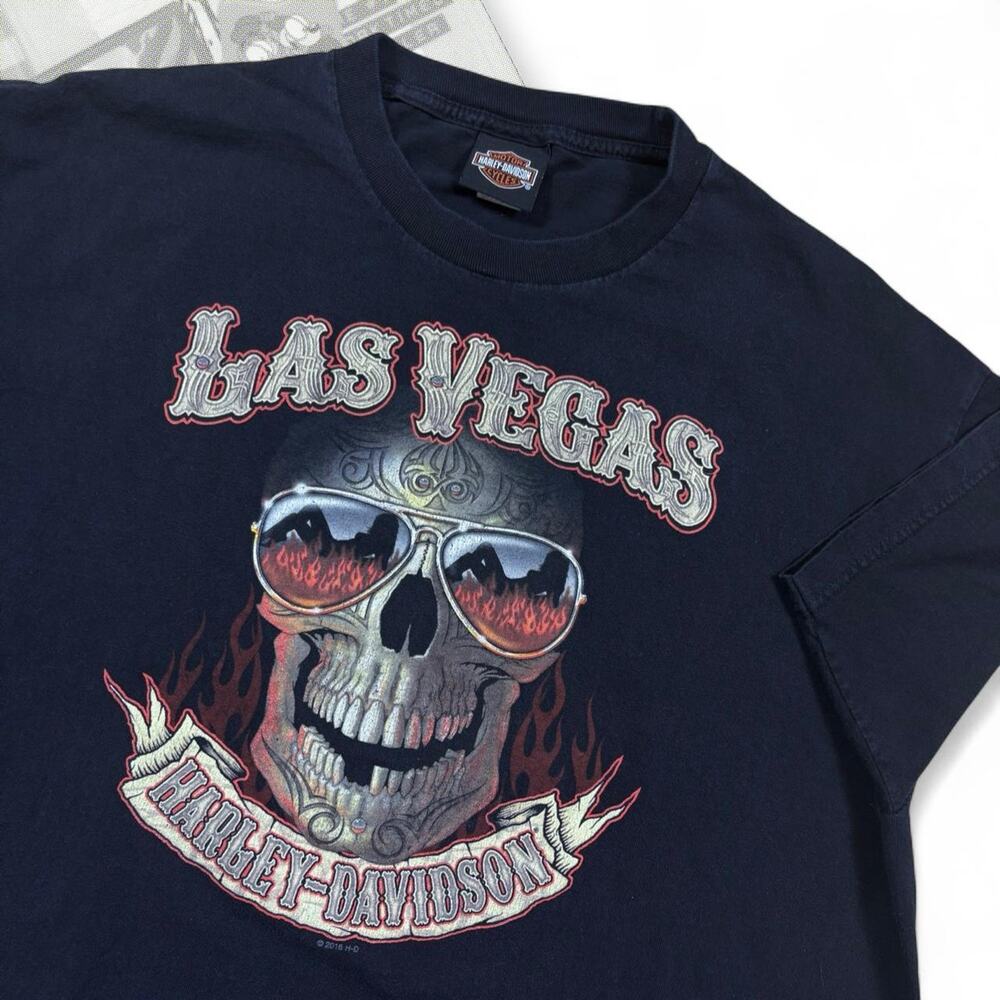 Y2k Flaming Skull Harley‎ Davidson Las Vegas Graphic Tee